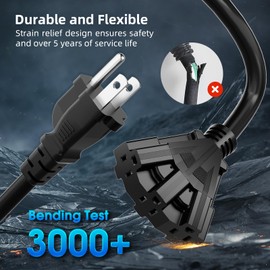 islewire 100 FT 3 Outlet Outdoor Extension Cord Waterproof, 16/3 SJTW Black Extension Cord with Multiple Outlets, Heavy Duty 16 Gauge 3-Prong Grounded Power Cable for Garden and Home Use, ETL Listed