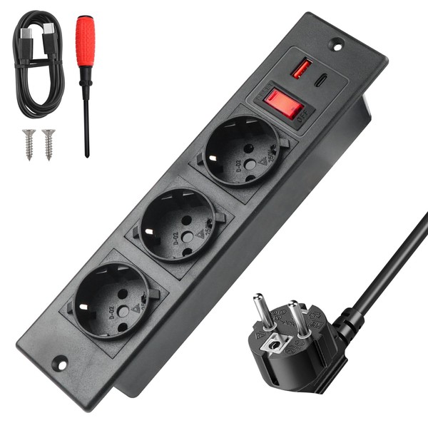 BlueXP 3 Fach Einbausteckdose Tischsteckdose Steckdosenleiste mit Schalter USB C