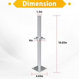 Fixirons 4 Pack 17" Hollow Heavy-Duty Adjustable Scaffold Leveling Jack with Base Plate, Galvanized Steel Screw Jack Baker Style Scaffolding for Construction, Bridges & Uneven Ground