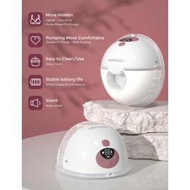 Momcozy M5 Hands-Free Wearable Breast Pump, Double-Sealed Flange for Baby-Like Comfort, 3 Modes & 9 Suction Levels, Portable Electric Pump – 24mm, 1 Pack Cozy Red