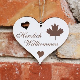 Herzlich Willkommen Sign – Flag Canada – Decorative Heart Wooden Welcome Sign Door Sign Door Decoration