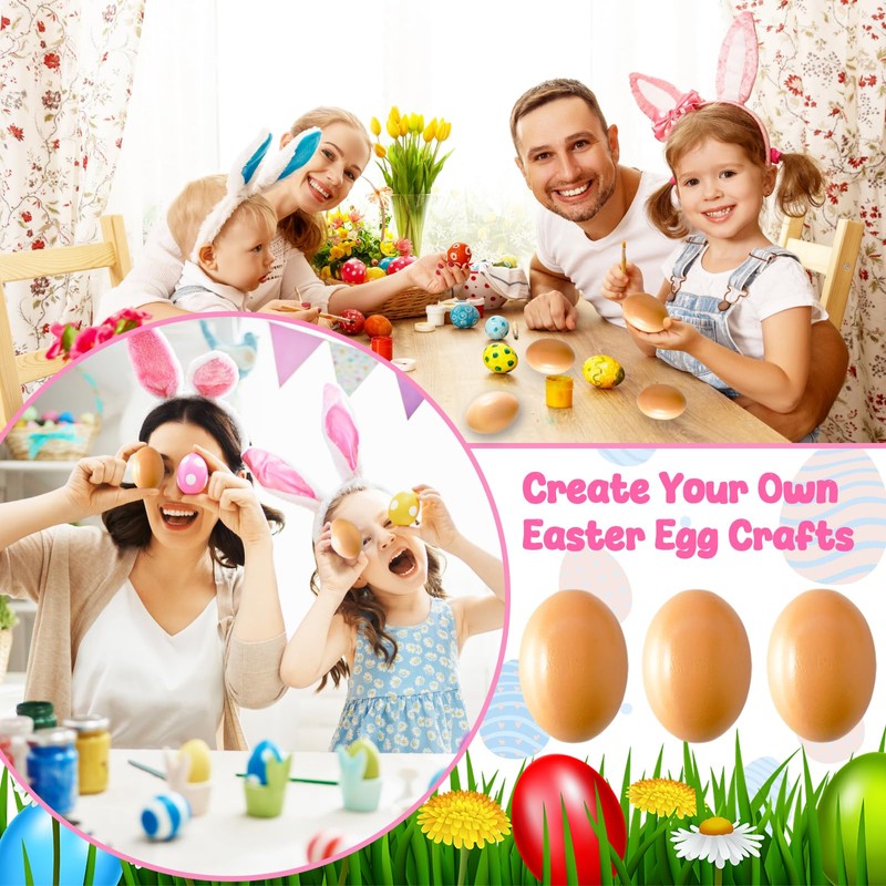 18 PCS Wooden Fake Chicken Eggs,Wood Nest Egg Faux Egg