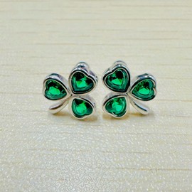 20G Lucky Clover Tiny Studs Earrings 925 Sterling Sliver CZ Simulated Emerald Green Crystal Love Heart Leaves Screw Back Ball Sleeper Earring Cute Jewelry Gifts for Women Teen Girls (Silvery)