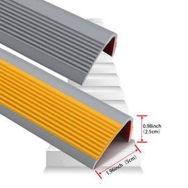 Trimold Vinyl Anti-Slip Stair Nosing, Self Adhesive Non-Slip Staircase Step, Flexible Rubber Treads Edge Protector Molding Trim for Outdoor & Indoor Uses (16.4ft, Gray)