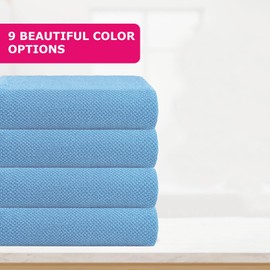 CASA COPENHAGEN Popcorn Textured 4 Pieces Bath Towel Set- Dusty Blue, 550 GSM 4 Bath Towel Rough & Tough Use Cotton Towels Gift Set for Bathroom