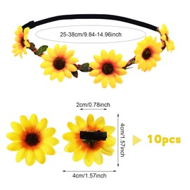 MUNKST Pack of 10 Sunflower Headbands, Sunflower Gift for Women, Sunflower Headband for Photography