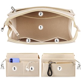 Soyizom Tascheneinsätze, Organizer für Handtaschen, Geldbörsen-Organizer, Reißverschluss, Tascheneinsatz mit Schlüsselanhänger, Beige-M