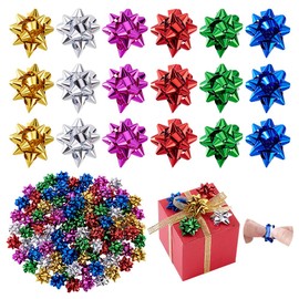 AHANDMAKER 120Pcs 6 Colors 1 Inch Small Star Bows Gift Wrap Christmas Metallic Star Bows for Parties Birthdays Weddings Holiday Festiveal Christmas Decoration