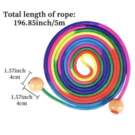 Ogetok 16 FT Long Skipping Rope, 5m Multiplayer Rainbow Jump Rope for Adults, Adjustable Cotton Double Dutch Jumping Rope with Wooden Round Handle for Outdoor Sport, Party Game, Fitness Workouts