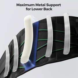 FREETOO Soporte De Espalda Para El Dolor Lumbar Con 7 Soportes Metálicos, Para Ciática, Hernia De Disco, Escoliosis Y Más Alivio Del Dolor. Cinturón De Soporte De Espalda Transpirable Para Trabajar