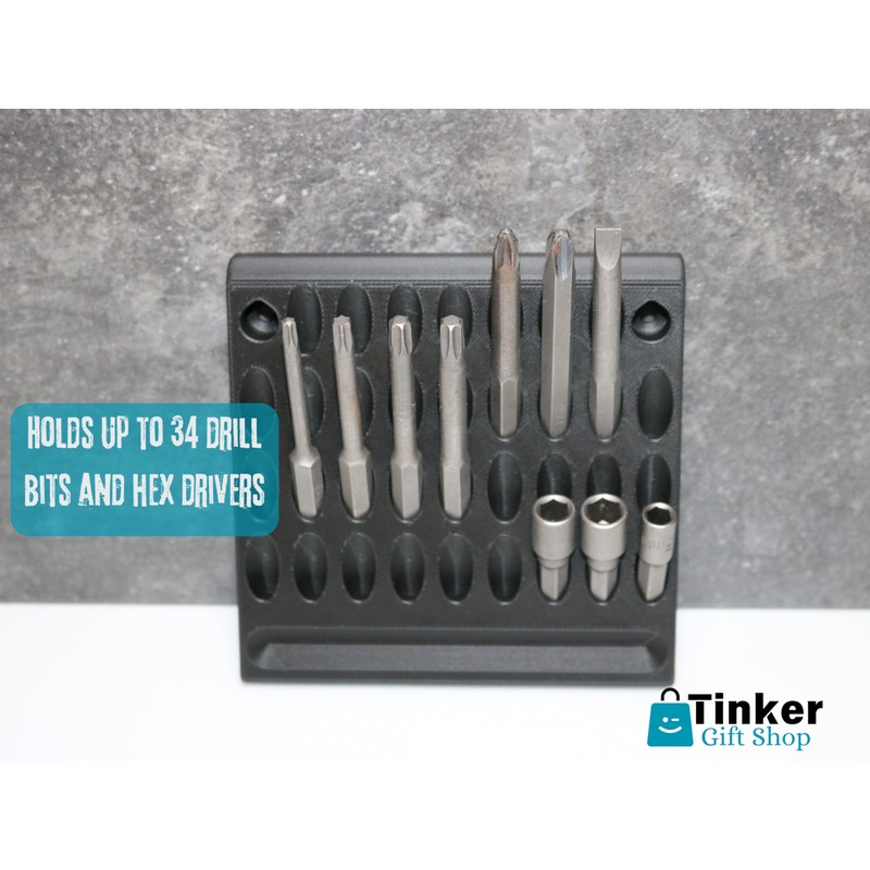 Wall-Mounted Drill Bit & Driver Organizer – 34 Slot Storage