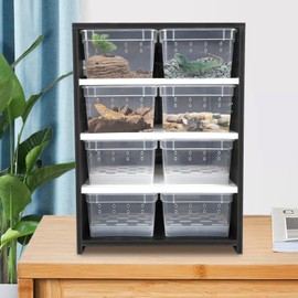 Reptile Breeding Cabinet with Thermometer&Hygrometer, 8PCS Transparent Breeding Box Insect Spider Turtle Cage Pet Snake Lizard Tarantula Acrylic Feeding Box Drawer w/13W Thermostat Heating Pad (Black)