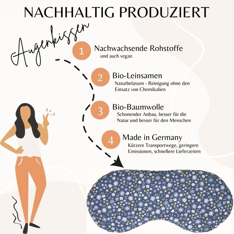 Organic Eye Pillow Lavender & Linseed "Flower Blue" for Relaxation,