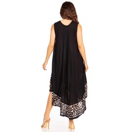 Sakkas A900 Batik Flower Caftan Tank Dress/Cover Up - Navy - One Size