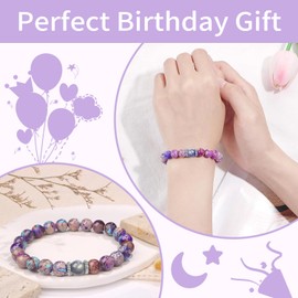 CoCoCherry 21st Birthday Gifts for Her - Natural Stone Bracelet, Purple 2003, Adjustable Size, Bohemian Style