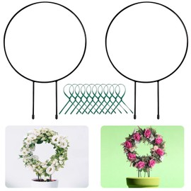Legigo Black Metal Plant Trellis for Climbing Plants- Iron Trellis Plant Vine Stem Support Wire, Plants Climbing Holder Rack with 10 Plant Twist Tie for Potted Plants Flowers Indoor (2 Circle)