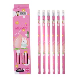 Nurila Pack of 6 Children's Pencils, Fruit Party Pencils with Eraser, Primary School Hb for School and Office, Children's Birthday Gifts, Cool School Supplies Boys and Girls (Pink)