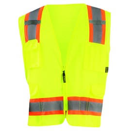 OccuNomix ECO-ATRNSM-YL High Visibility Value Mesh Two-Tone Zipper Surveyor Safety Vest, Class 2, 100% ANSI Polyester Mesh, Large, Yellow