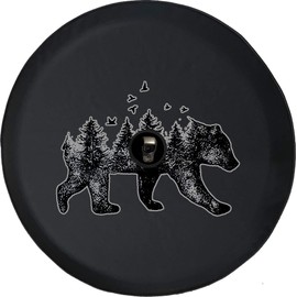 Funny Spare Tire Wheel Cover for Camper SUV Trailer Truck RV JP Thick PVC Leather | Bear Woods Black 33 Inch with Backup Camera Hole