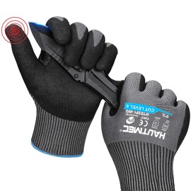 HAUTMEC InnoFlex Cut Resistant Work Gloves A6 Cutting Gloves, High-Dexterity Nitrile Dipped, Touchscreen, 13 Gauge Knit Reinforced Nitrile Coating Cut Proof Gloves for Men for Construction, Garden(L)