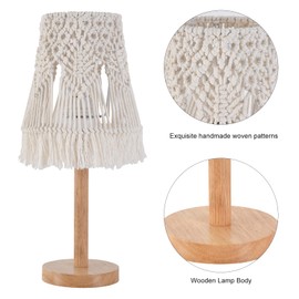 16-inch Boho Table Lamp Set of 2 - Handwoven Ivory Shade & Solid Wood Base, Bohemian Style Bedside Lamp for Living Room, Bedroom, Study Office Decor