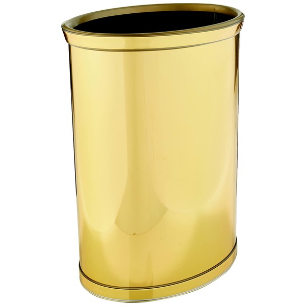 Kraftware Polished Brass Colored Mylar Designer 14” Oval Wastebasket for Home & Office
