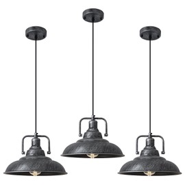 SESIMENT Black and Silver Pendant Light 12.5 inches 3 Packs, Farmhouse Pendant Light, Industrial Pendant Light, Kitchen Pendant Lights, Pendant Lights Kithen Island for Bedroom; Living Room; Kitchen