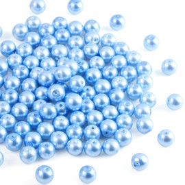Mingtao 200Pcs Glass Pearl Beads Round Spacer Pearl Czech Tiny Satin Luster Loose Pearl Beads with Through Holes Handcrafted Assorted Colors Sizes for DIY Crafts Jewelry Making (Sky Blue, 6mm)
