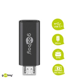 Goobay 55553 USB 2.0 Hi-Speed Adapter, USB-C Buchse auf USB 2.0 Mico Stecker (Typ B), Unterstützt Charging & Sync, grau