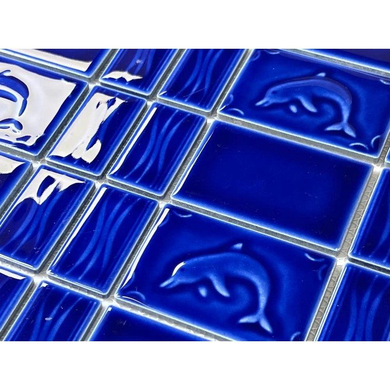 Tenedos Dolphin Royal Cobalt Blue Porcelain Lineup Border Pool Wall