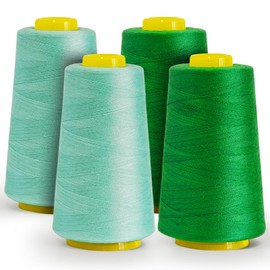 All-Purpose Polyester Sewing Thread - 4-Pack (12,000 Yards Total) - Green Thread Cones for Serger, Overlock, Quilting & Sewing Machines