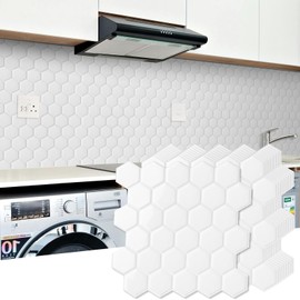 WalDecoo 10-Sheet Hexagon Peel and Stick Backsplash for Kitchen, New Upgrade Premium Extra Thicker Design 3D Self Adhesive Wall Tiles, Large Stick on Tiles for Kitchen and Bathroom (12" x 12")