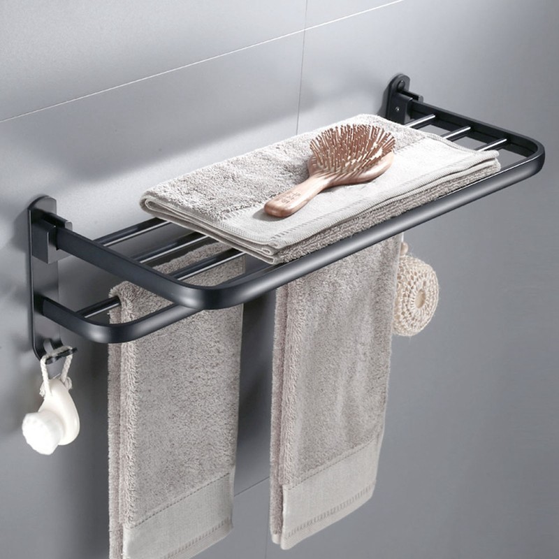 Household Bathroom Toilet Wall Mounted Folding Towel Rack Space Aluminum