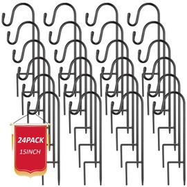 Hicarer 24 Pack 15 Inch Shepherds Hooks Outdoor Plant Hanger Hook Metal Black Garden Bird Feeder Pole for Hanging Solar Lanterns Flower Basket Jars Christmas Lights Wedding Decor