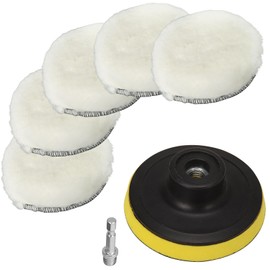 NuoDunco 7 Pieces 3 Inch Wool Polishing Pad Wool Bonnet Pad Wool Polishing Hook and Loop Buffing Pad Woolen Polishing Waxing Pads Drill Polishing Pad Kit for Car Polishing