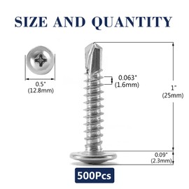 #10 x 1" Sheet Metal Screws 500PCS 410 Stainless Steel Truss Head Fast Self Tapping Screws by SG TZH