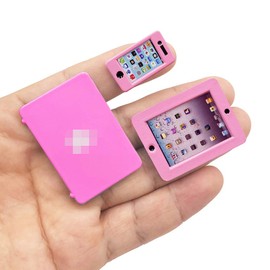3 Pack Dollhouse Mini Laptop Tablet and Smart Phone Scene Computer Simulation Accessories for Doll 1/6 1/12 Miniatures Silver