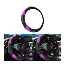 FALVFUN Carbon Fiber Car Steering Wheel Cover, 14.5-15 Inch Leather Elastic Vehicle Steering Wheel Protecter, Breathable Non Slip Auto Interior Decor Accessories, Universal Fit (Purple)