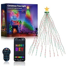 Super RGB Smart Christmas Tree Lights 7FT 400LED, DIY RGB-IC Waterfall Xmas Tree Lights With Ring, Remote & APP Control, Custom White & Multicolor String Light, Music Sync, Timer for Indoor Home Decor