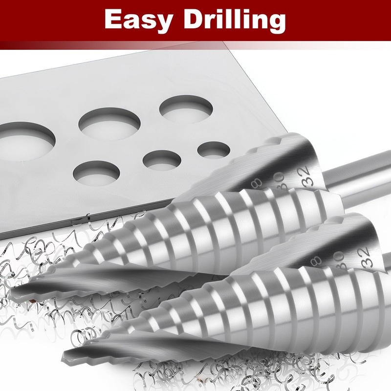 Step Drill Bit 4-32mm, HSS Spiral Grooved Step Drill Bit