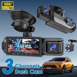 Unbranded 3 Channel Car Dash Camera 1080P Triple Screen DVR Cam Recorder G Sensor w/ 64GB