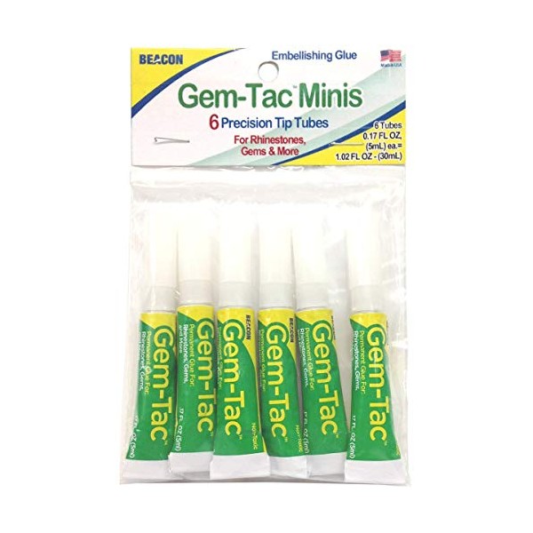 Beacon Gem-Tac Permanent Glue for Gems and Rhinestones, 6 Tube Bag, 1-Pack