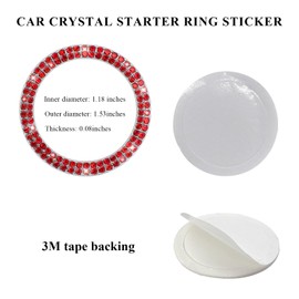 MUQIDA 2PCS Bling Car Engine Start Stop Decoration Ring, Crystal Double Rhinestone Rings Push Start Button Sticker, Sparkling Key Ignition & Knob Ring Auto Interior Decor for Women(Red)