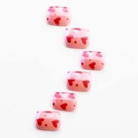 IMRAIN Pink Press on Toe Nails Short Square Fake Toenails French Tips Glossy Acrylic False Toe Nails with Cute Red Heart Designs Full Cover Glue on Toe Nails Artificial Summer Stick on Toenails