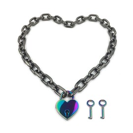 Succuba Padlock Necklace Chain Collar Choker with Two Keys and Box for Women, Men and Pet (J, 16)