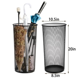 Youeon 2 Pack Large Umbrella Holder, 10.5x20 Inch Metal Mesh Umbrella Stand, Freestanding Bucket for Umbrellas, Canes, Walking Sticks, Wrapping Paper, Entryway, Home, Office, Hotel, Black