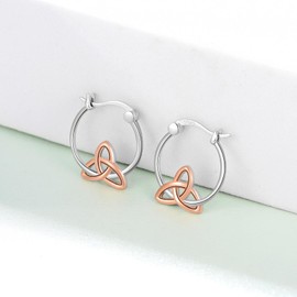 Daixiya Irish Celtic Earrings 925 Sterling Silver Plated Rose Gold Celtic Knot Hoop Earrings Ireland Jewelry Gifts for Women