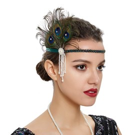 Art Deco 1920s Flapper Headband Feather Roaring 20s Great Gatsby Headpiece for Women Hair Accessories Green