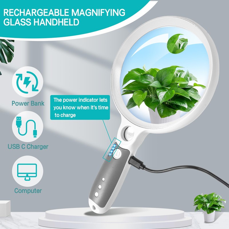 Large Magnifying Glass with 37 LED Light, 10X 20X 45X