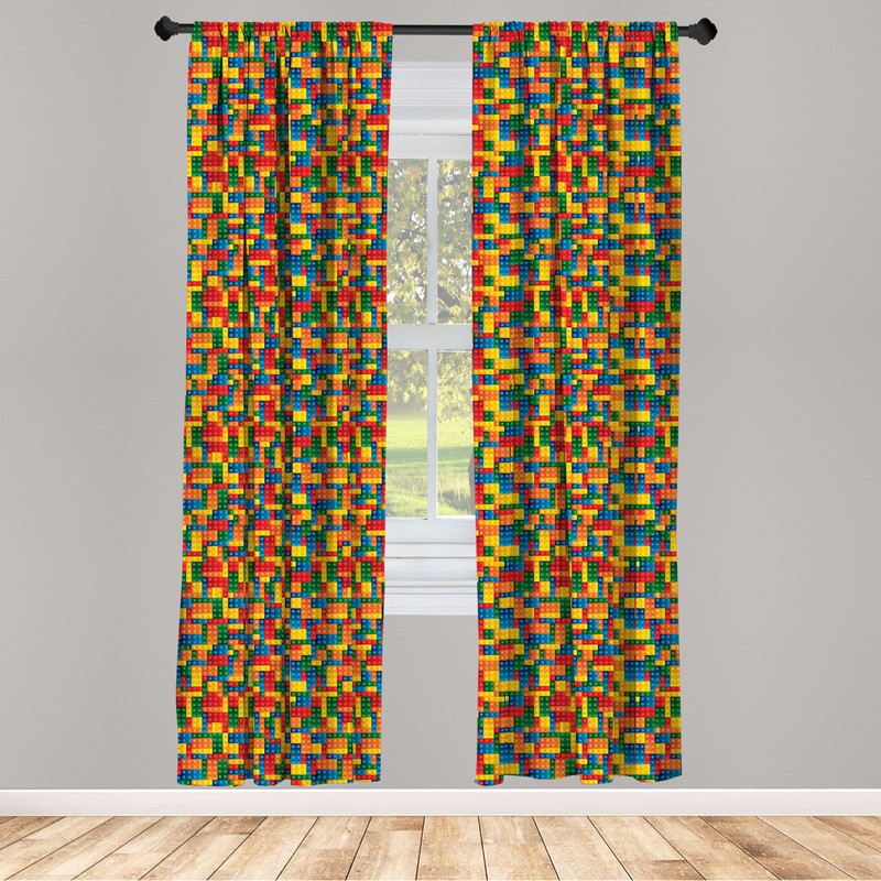 Ambesonne Building Blocks Window Curtains, Themed Digital Design Toy Dotted